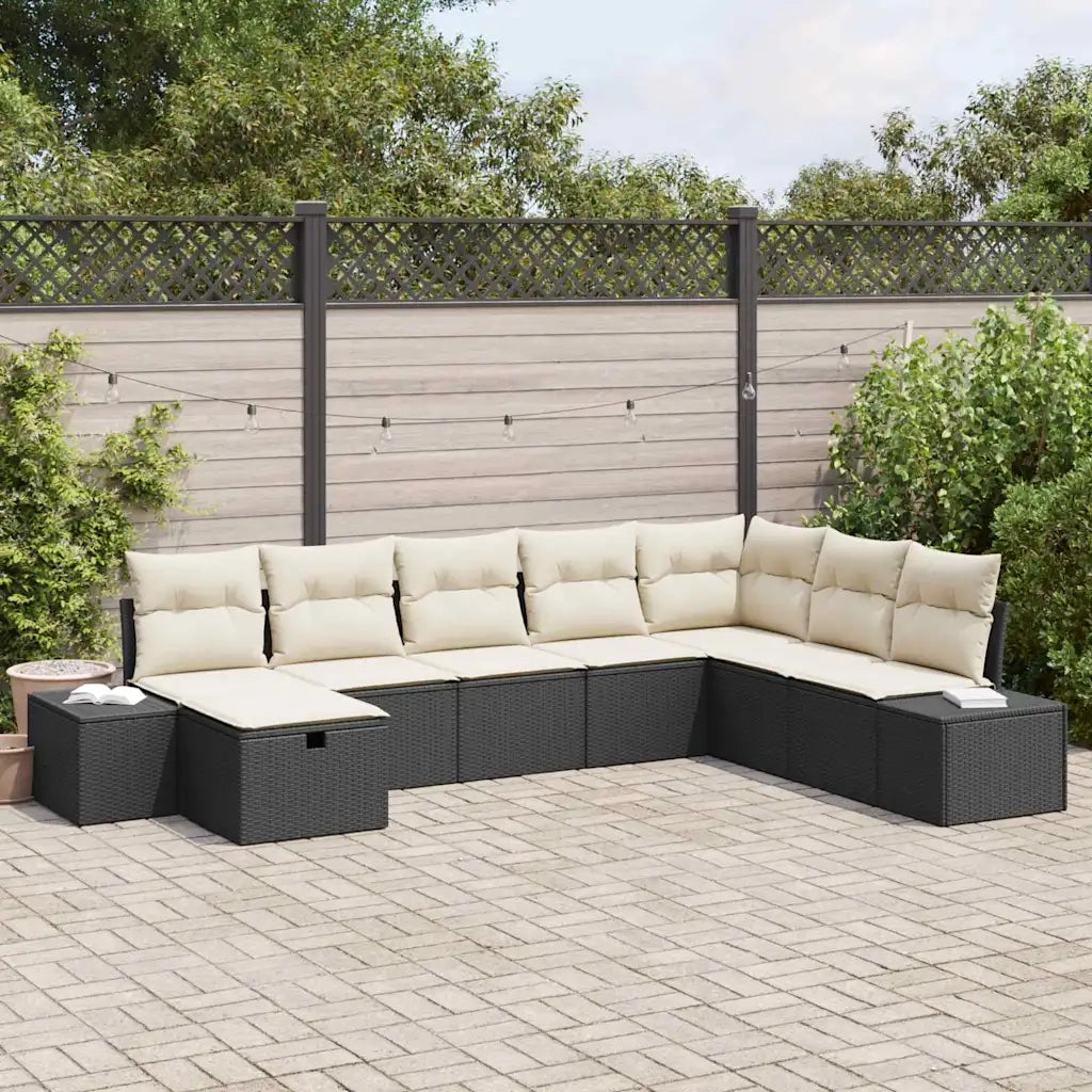 Set Divano da Giardino con cuscino 8 pcs Nero Poly Rattan 3360758