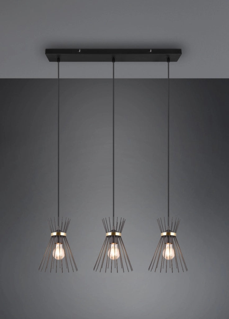 Lampada a sospensione tripla RL ROD nero/oro 3xE27 40W