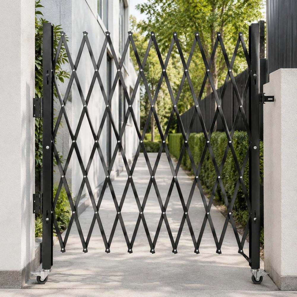Single Security Gate, Folding Door Gate, Accordion Security Gate Made Of Steel, 127 X 190.5 Cm. Expandable Security Gate, 360° Rolling Barricade Gate, Scissor Gate Or Door With Padlock.