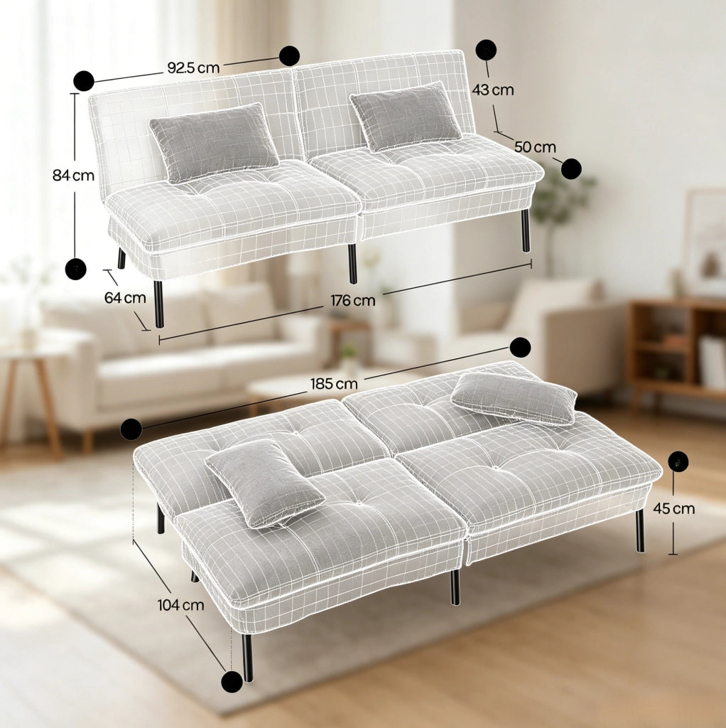 Divano letto 2 posti reclinabile grigio chiaro 176 cm