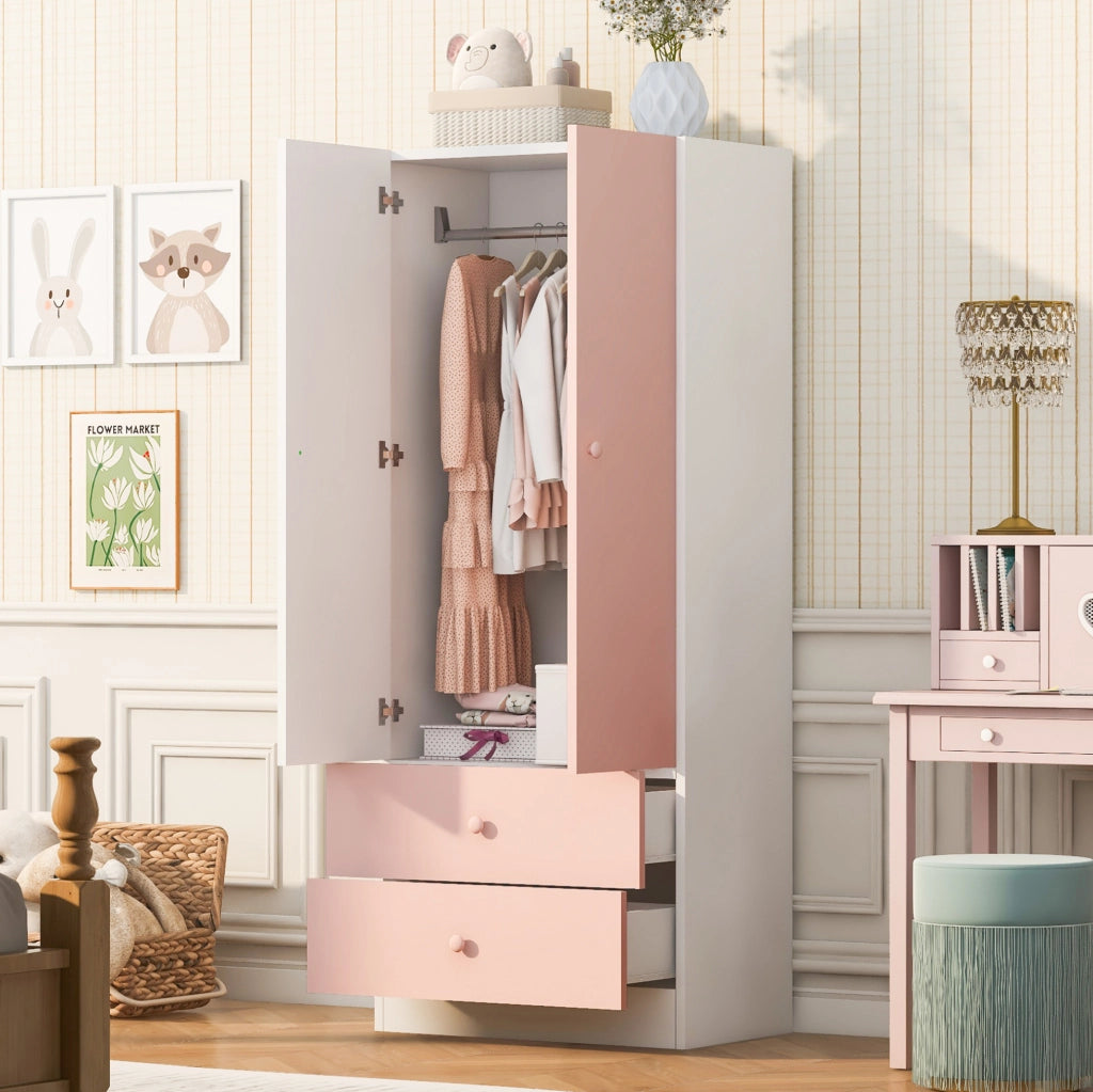 Armadio singolo 70 x 40 x 170 cm con 2 cassetti; rosa