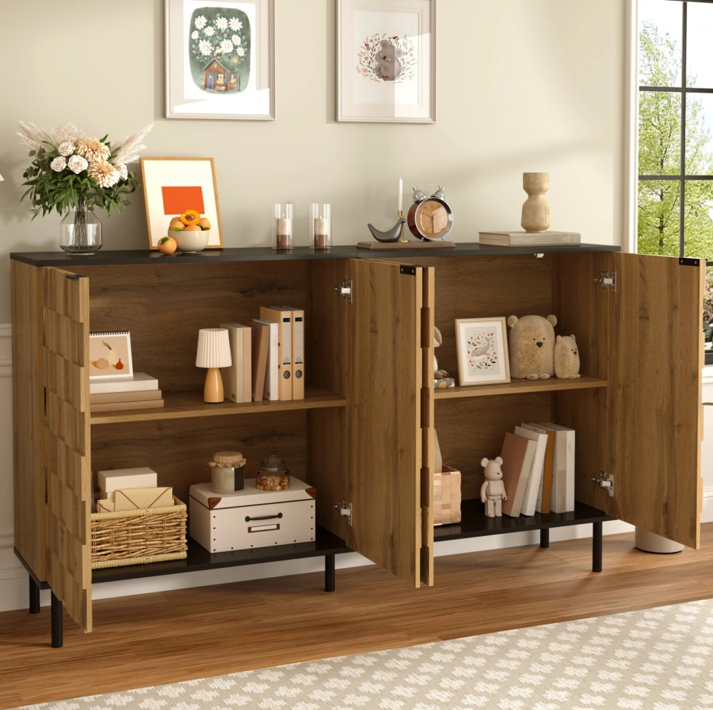 Credenza 2 ante in legno naturale con motivo mosaico