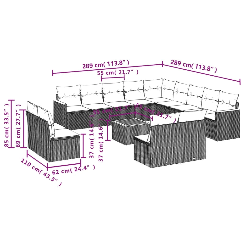Set Divani da Giardino 14pz con Cuscini in Polyrattan Beige 3226492
