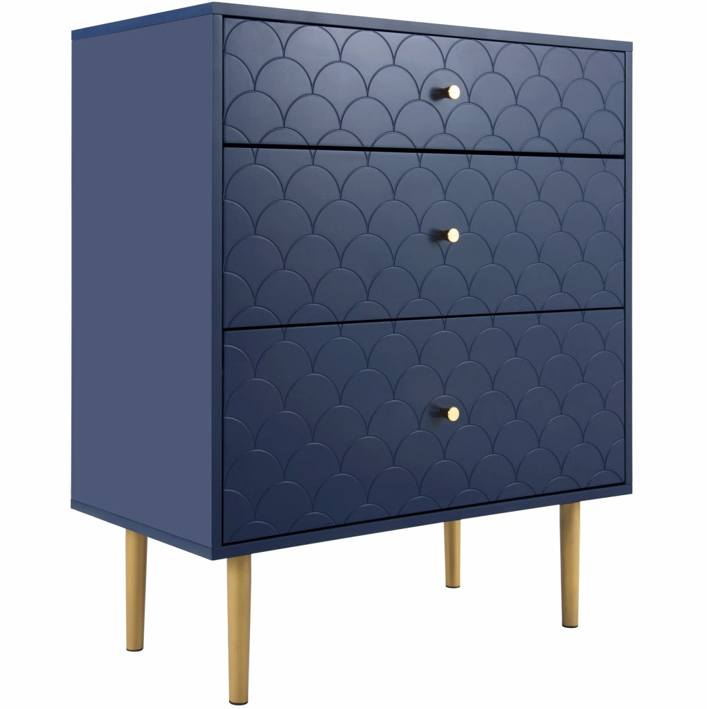Comò con 3 cassetti, colore blu navy, 75 x 40 x 89 cm
