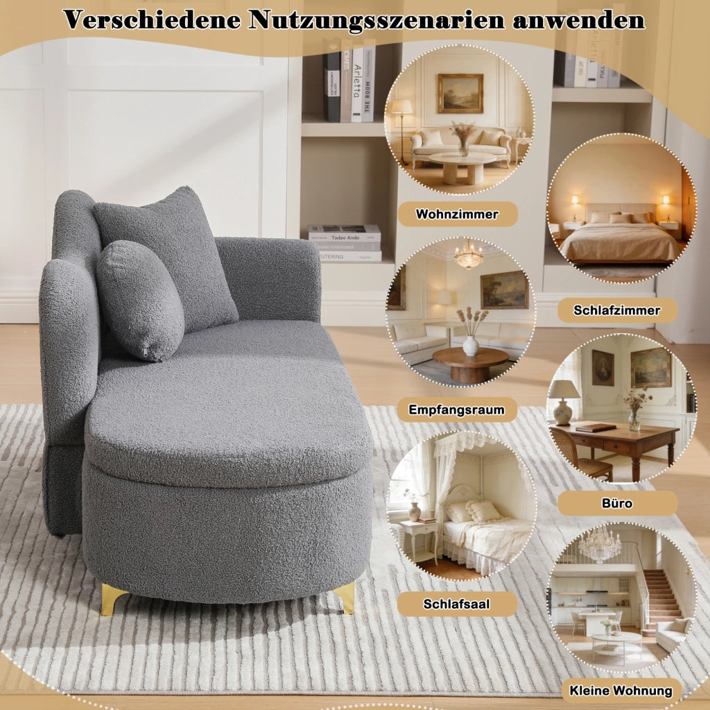 CHAISELONGUE 134 cm con contenitore, grigio antico, con 2 cuscini