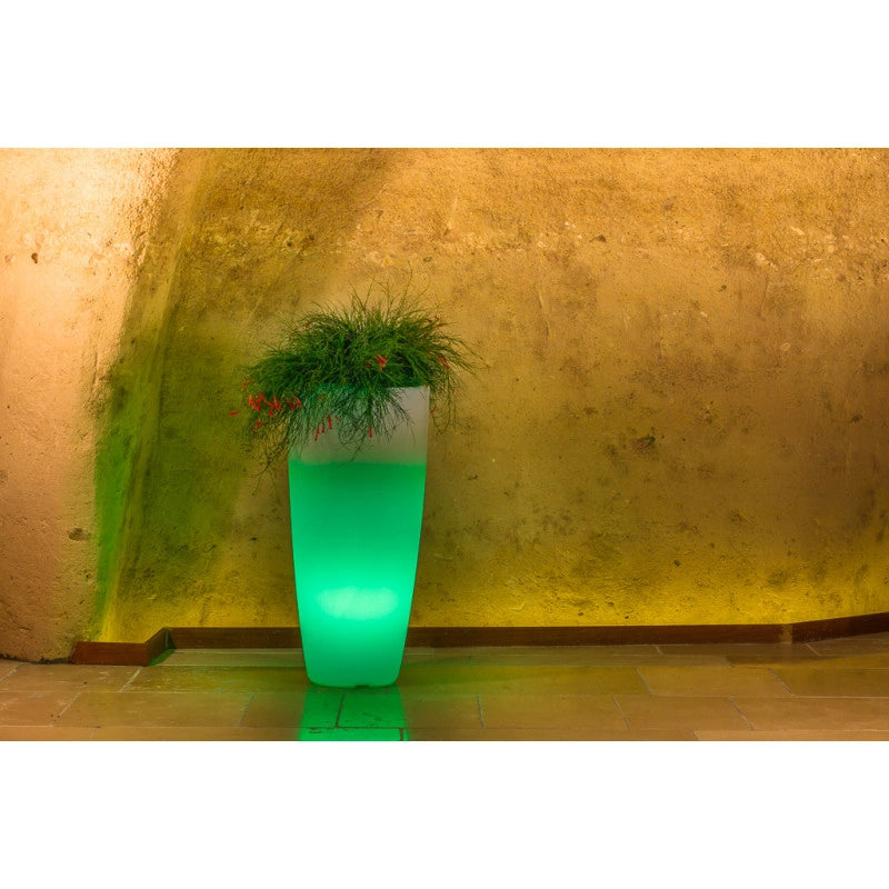 Vaso luminoso alto moderno di design Ø40 H90 in polimero resistente con LED multicolor con bateria e solare per interno ed esterno - Made in Italy