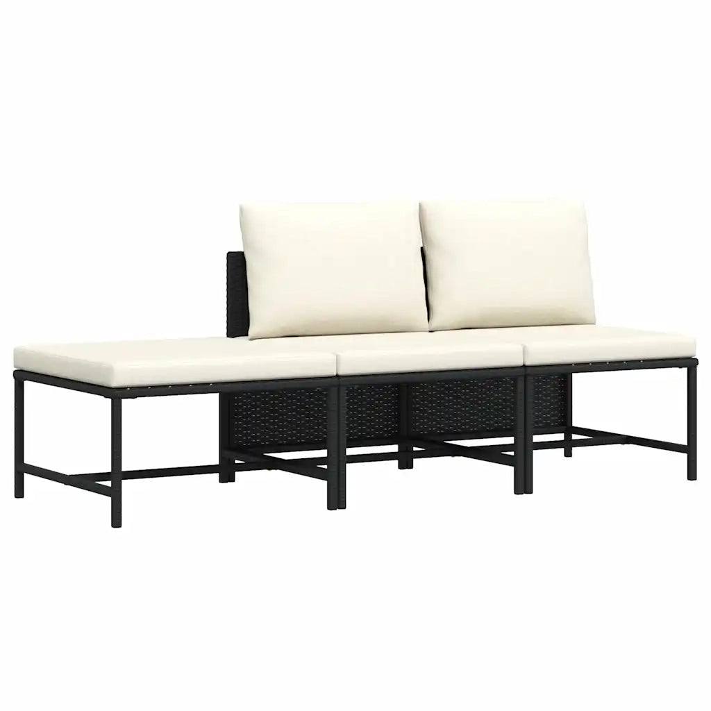 Set Divani da Giardino 3 pz con Cuscini in Polyrattan Nero 313514