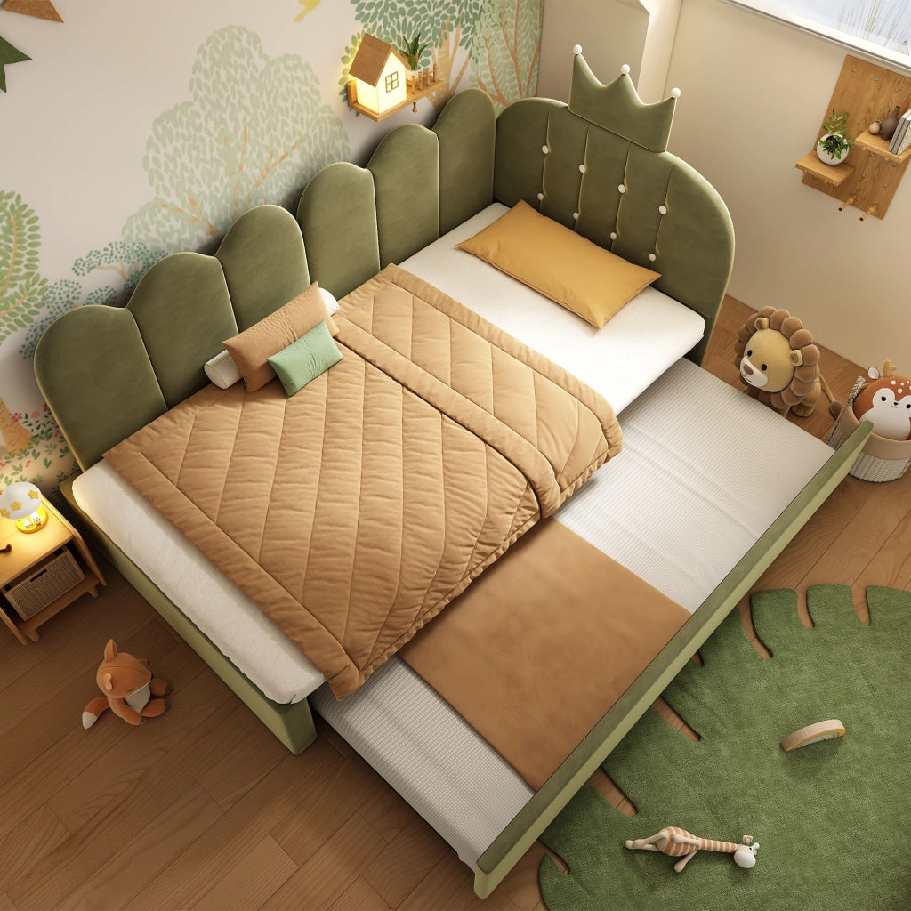 Letto singolo con letto estraibile verde 90 x 200 cm
