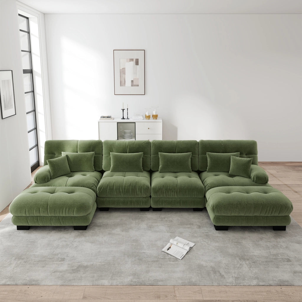 Divano Angolare U 4 Posti con Poggiapiedi ¨C Xylo ¨C Chenille Verde