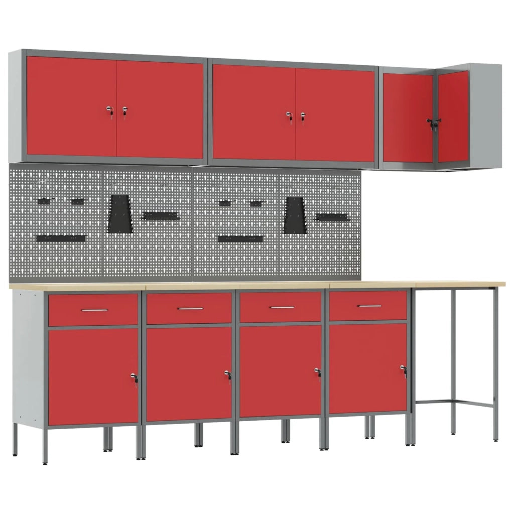 Set di mobili da lavoro con cassetto 12 pcs Rosso e Grigio 3321507