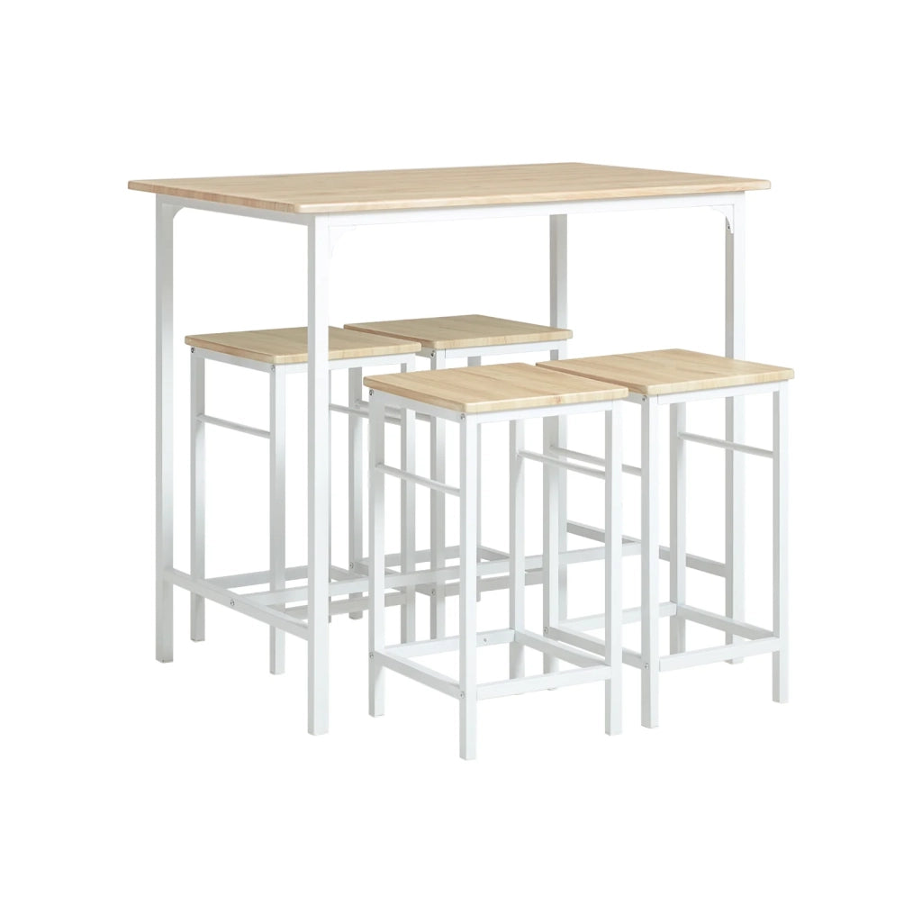 Set 5 Pezzi Tavolo con 4 sgabelli Mobile Bar per casa Stile Industriale L100*P60*A87 cm Bianco OGT11-WN