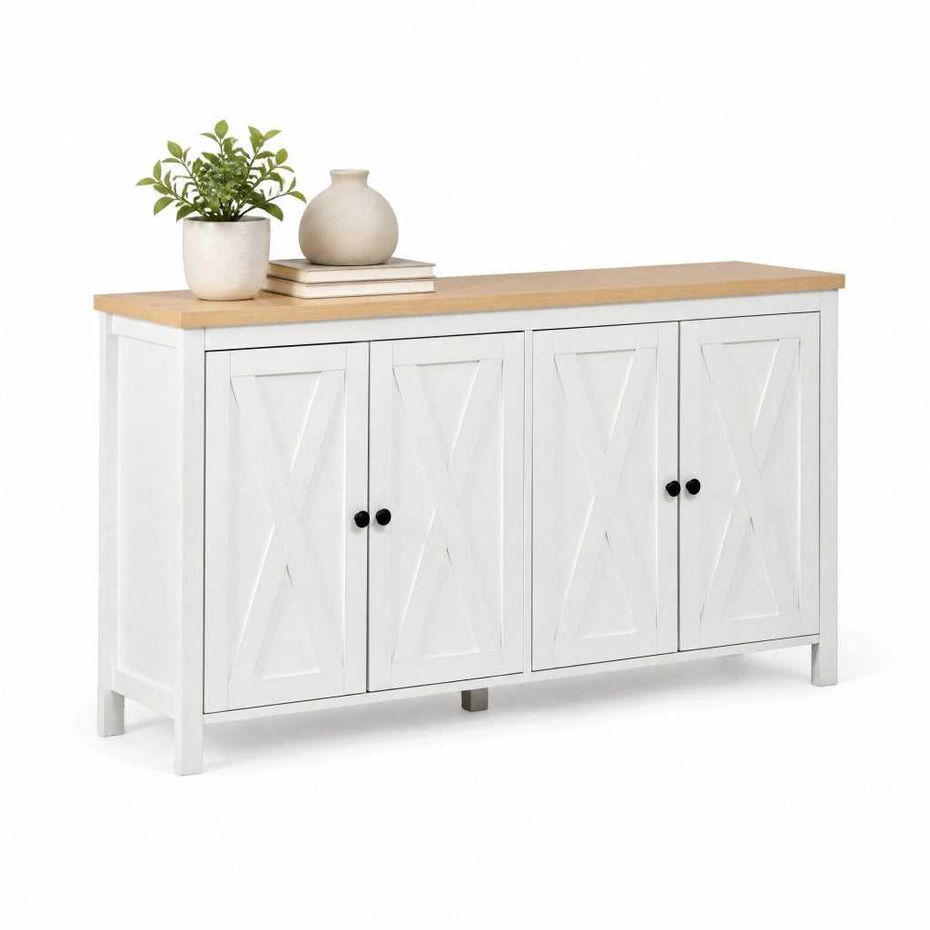 Sideboard bianco con 4 ante; 140x40x78 cm in MDF