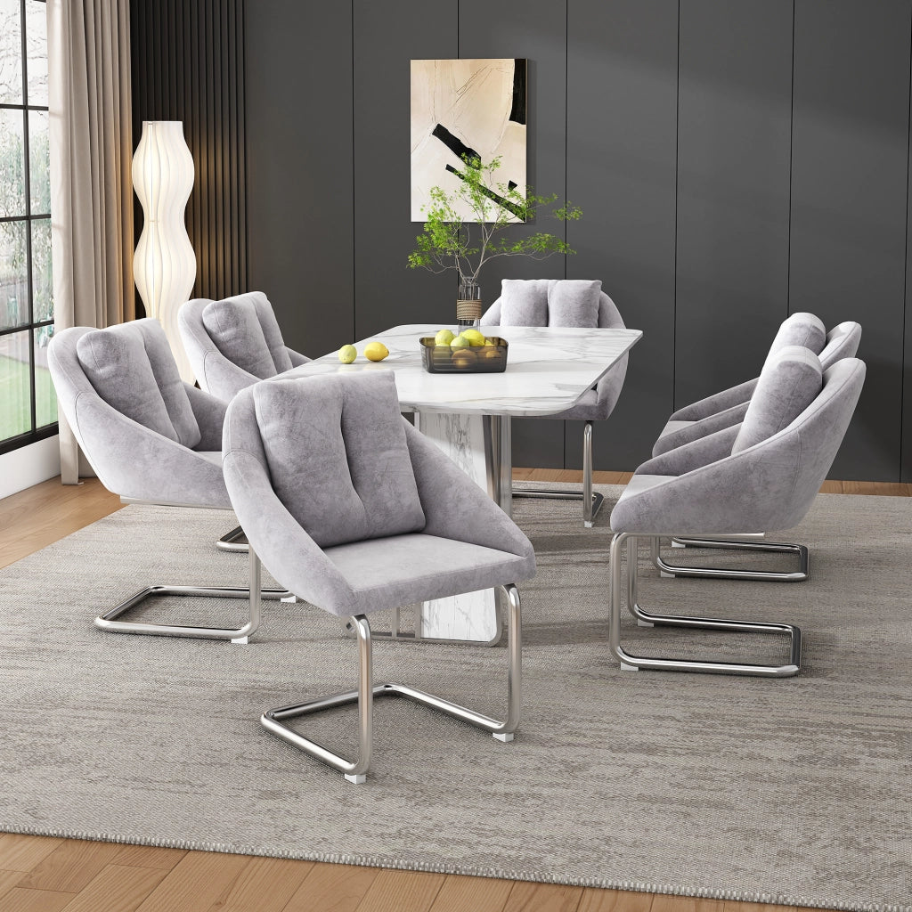 Sedia da Pranzo Set da 4 con Design Ergonomico e Gambe in Metallo, in Velluto Grigio