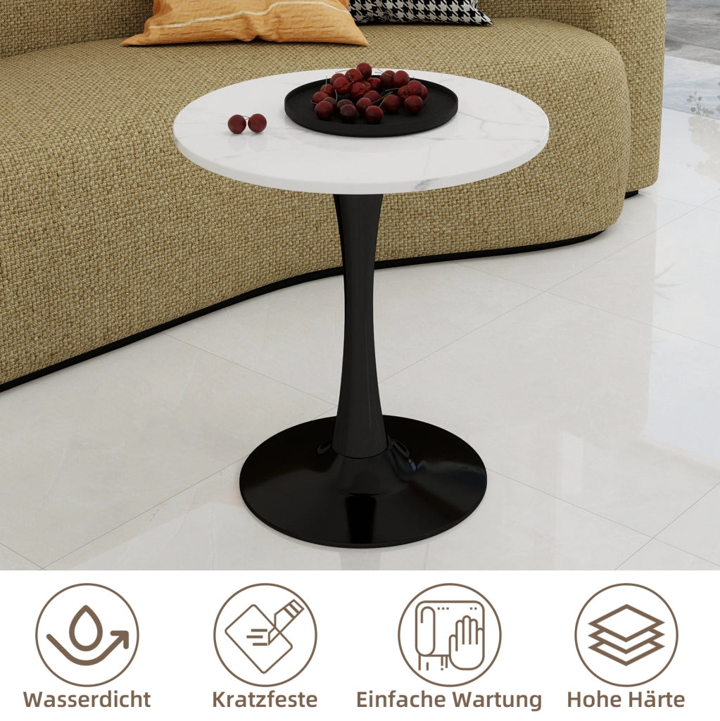 TAVOLO rotondo 70 cm in marmo artificiale nero e bianco
