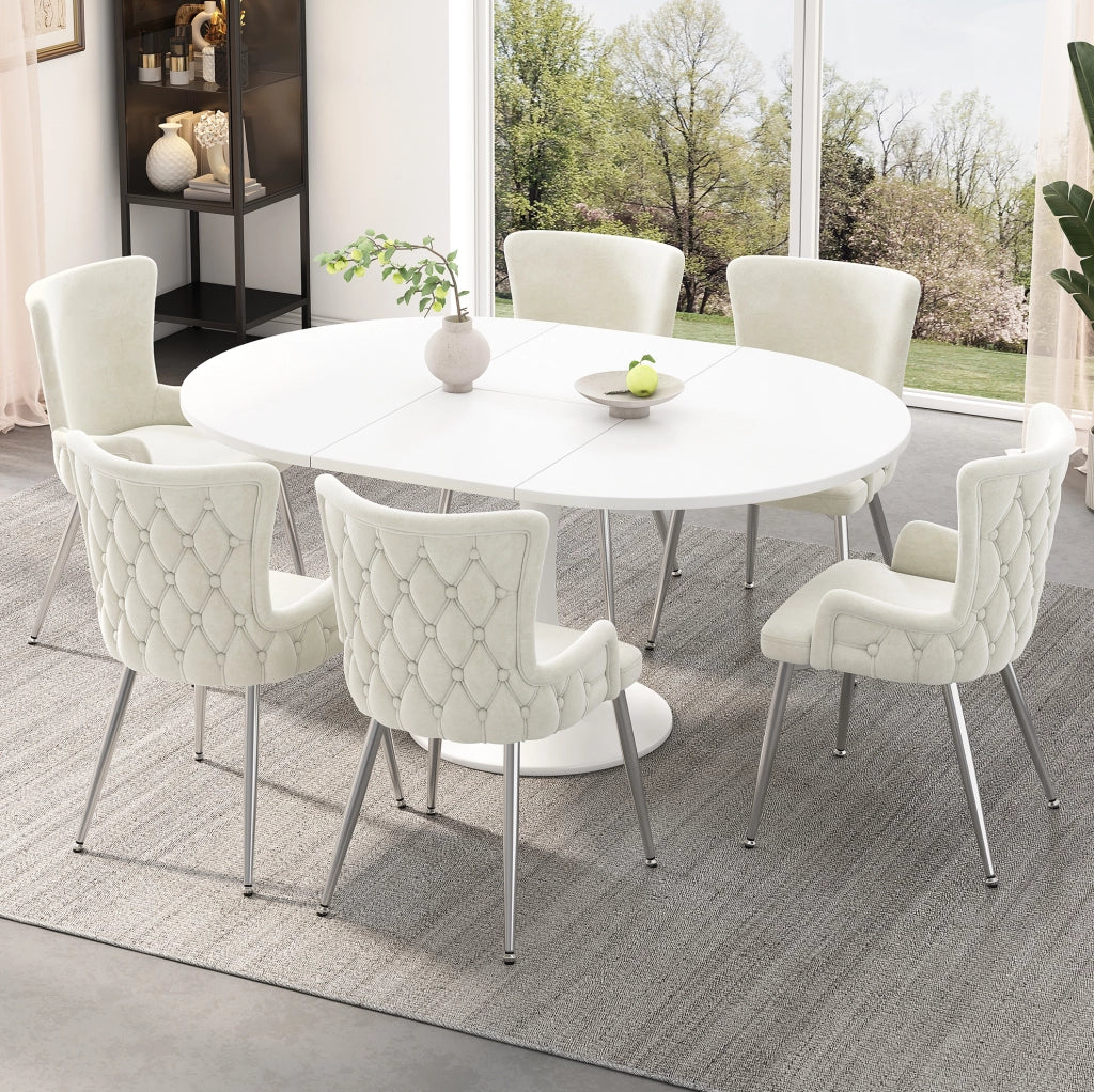Sedia da pranzo in velluto; set da 2; gambe in metallo; beige