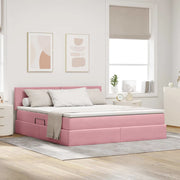 Letto con contenitore e LED con led Rosa 160 x 200 cm Velluto