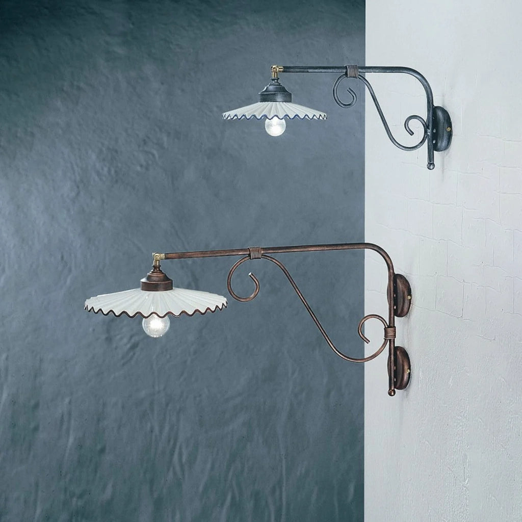 Applique Classica L&aposAquila Metallo E Ceramica Nero Sfumato Argento 1 Luce E27