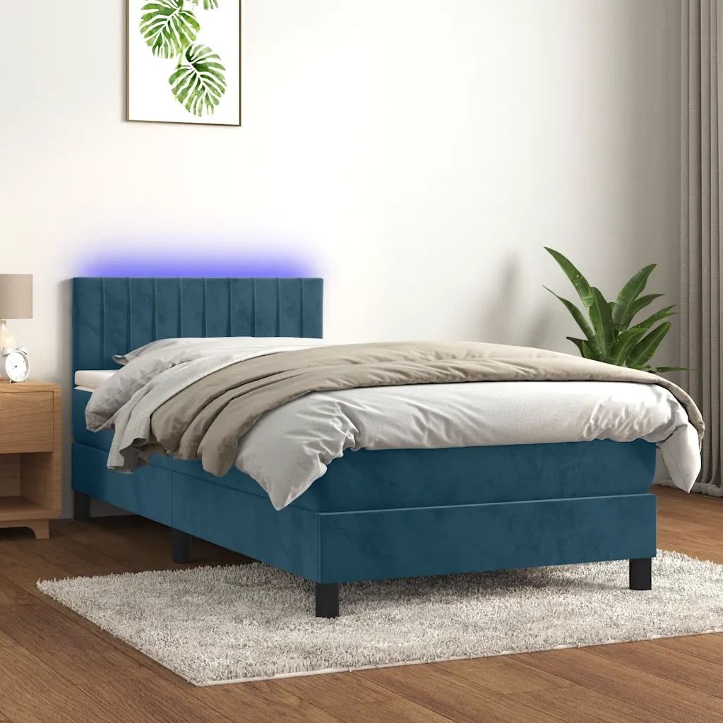 Letto a Molle con Materasso e LED Blu Scuro 100x200 cm 3134511