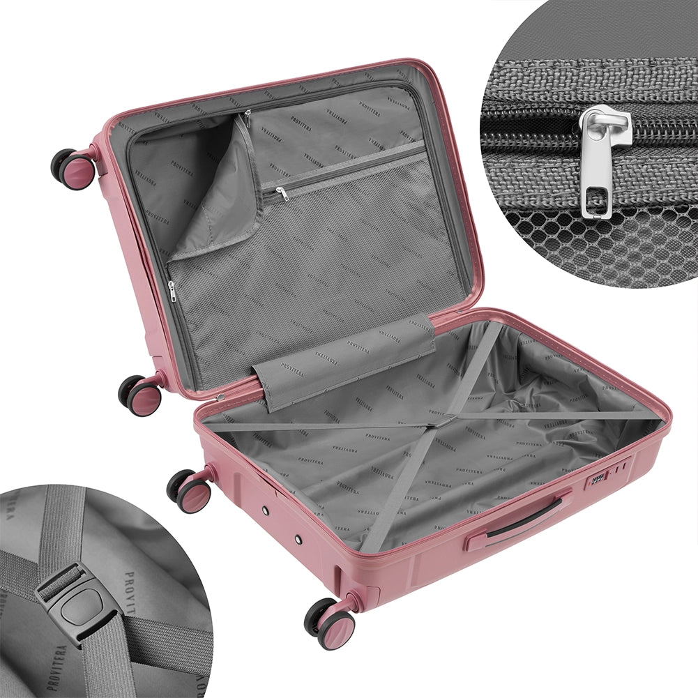 Set 3 Valigie in ABS Rigide Rosa 90-59-38L Ruote Easy Roll e Manico Telescopico