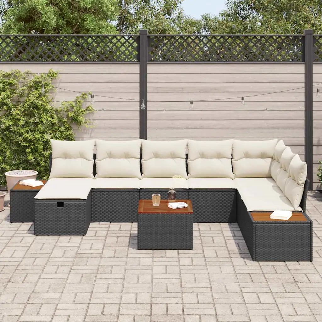 Set Divano da Giardino con cuscino 9 pcs Nero polyrattan 3359659