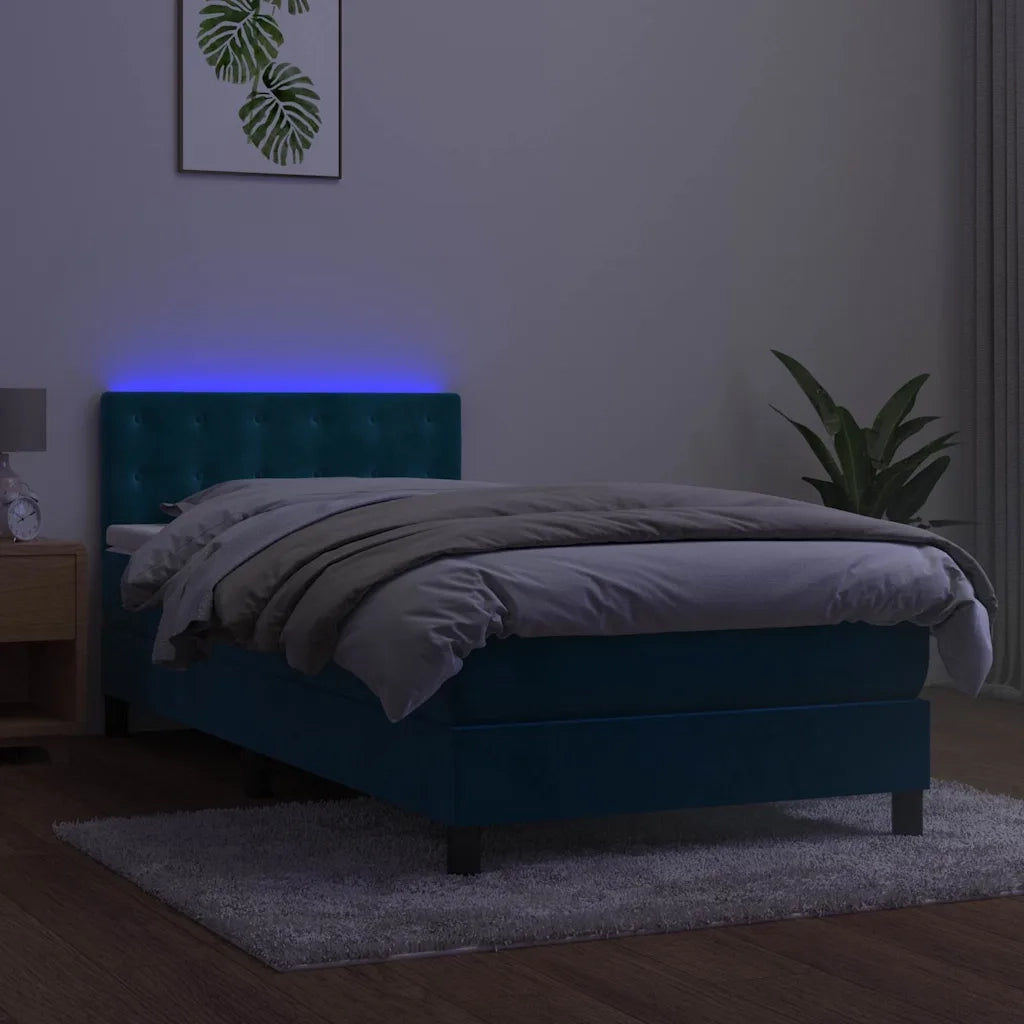 Letto a Molle con Materasso e LED Blu Scuro 100x200 cm 3134631