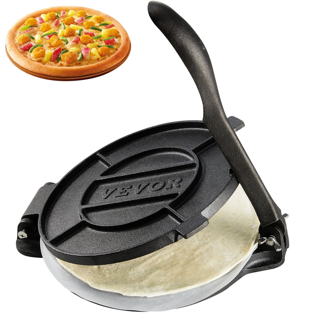 Pressa Manuale per Tortilla e Piadine in Ghisa HES200 Diametro 20 cm con 100 Fogli di Carta da Forno per Cucina e Uso Domestico
