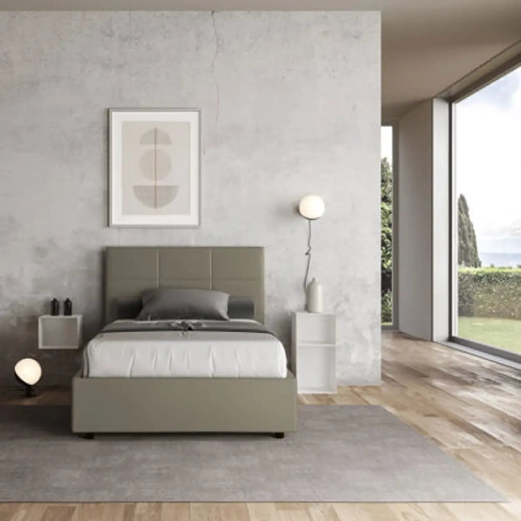 Letto una piazza e mezza con rete imbottito 120x200 similpelle cappuccino Mika