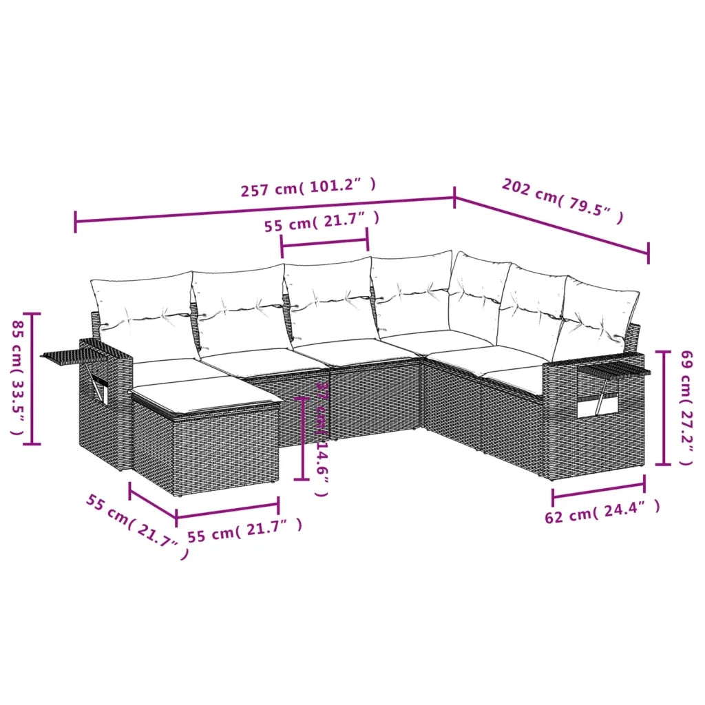 Set Divani da Giardino 7 pz con Cuscini Marrone in Polyrattan 3220502