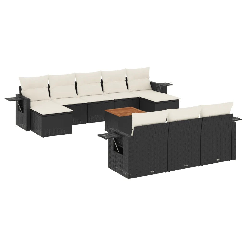 Set Divani da Giardino 11 pz con Cuscini in Polyrattan Nero 3224782