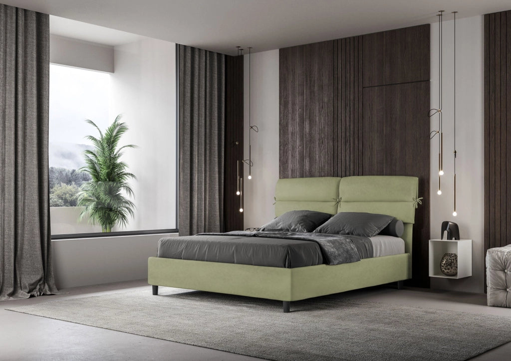 Letto Matrimoniale 160x210 cm con Rete e Contenitore Nandy Tè verde
