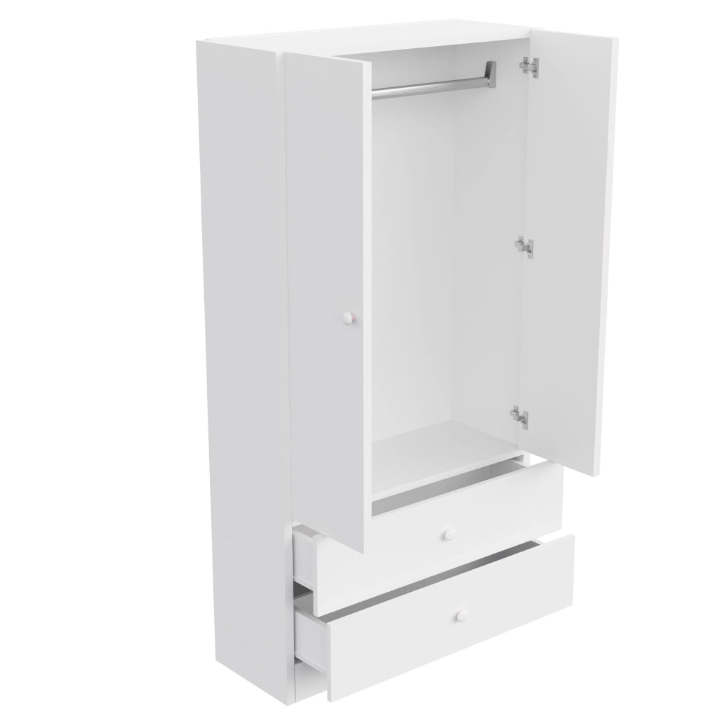 Armadio singolo 70x40x170 cm con due cassetti, design bicolore bianco e rosa