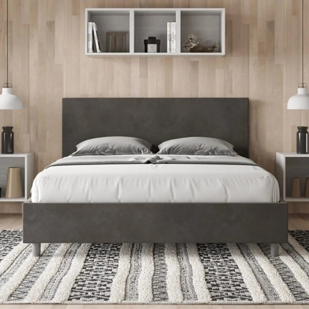 Letto matrimoniale senza rete imbottito 160x200 microfibra grigio Adele
