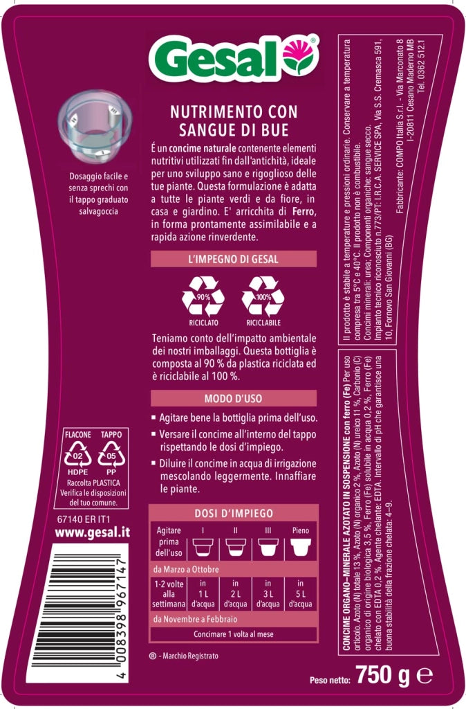 Concime Liquido Sangue di Bue 750 ml Gesal