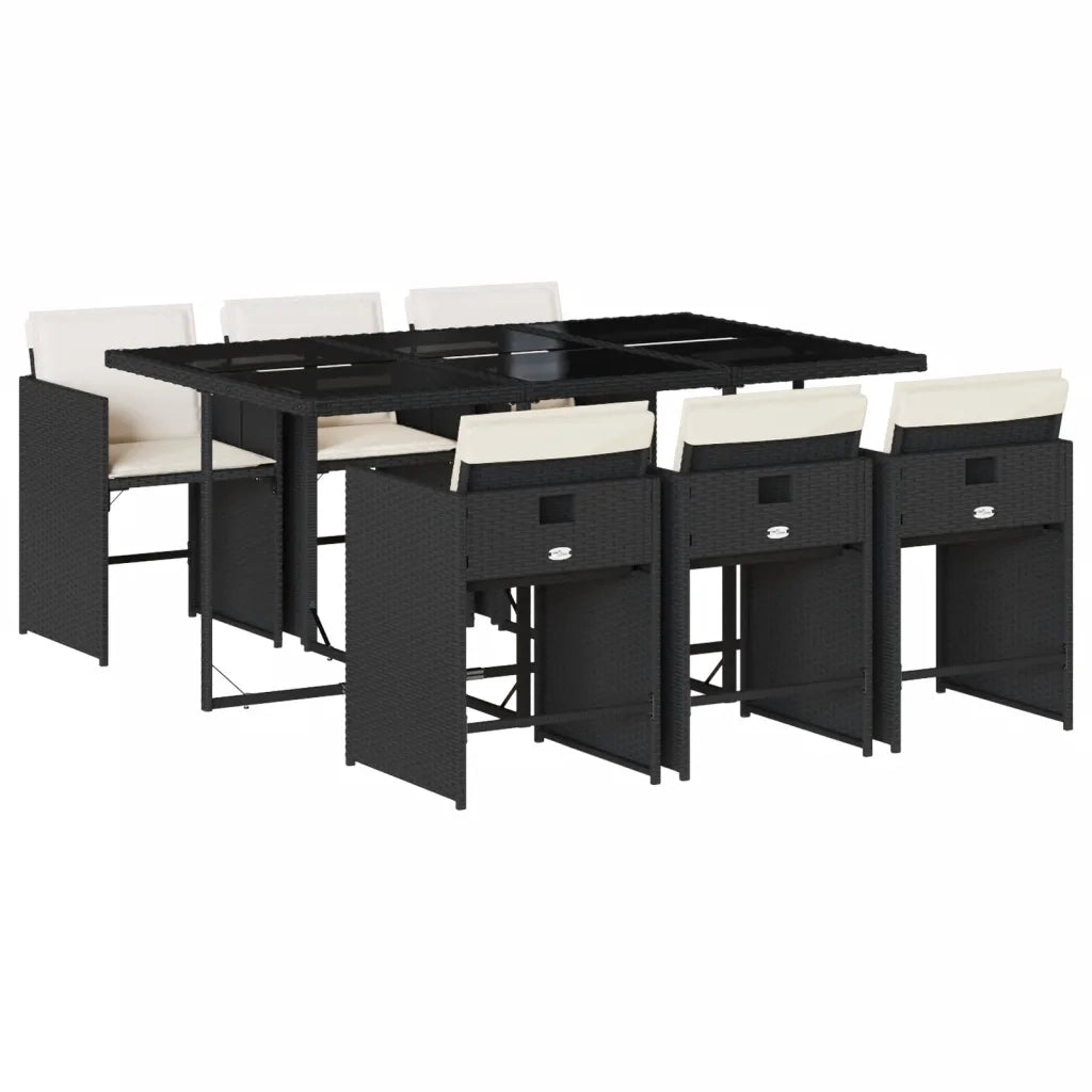 Set da Pranzo da Giardino 7 pz Nero con Cuscini in Polyrattan 3277853