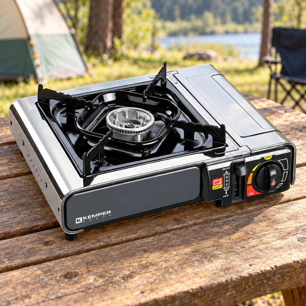 Kemper fornello portatile per cartuccia 577 grigio acciaio inox protetto dal surriscaldamento 160 g/h 2,2 kw 2200 watt