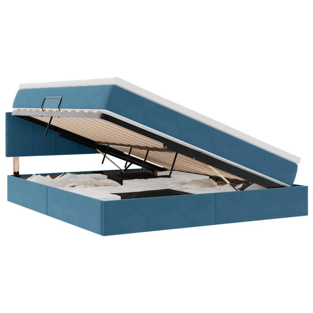 Letto con contenitore e LED Blu Scuro 160 x 200 cm Velluto