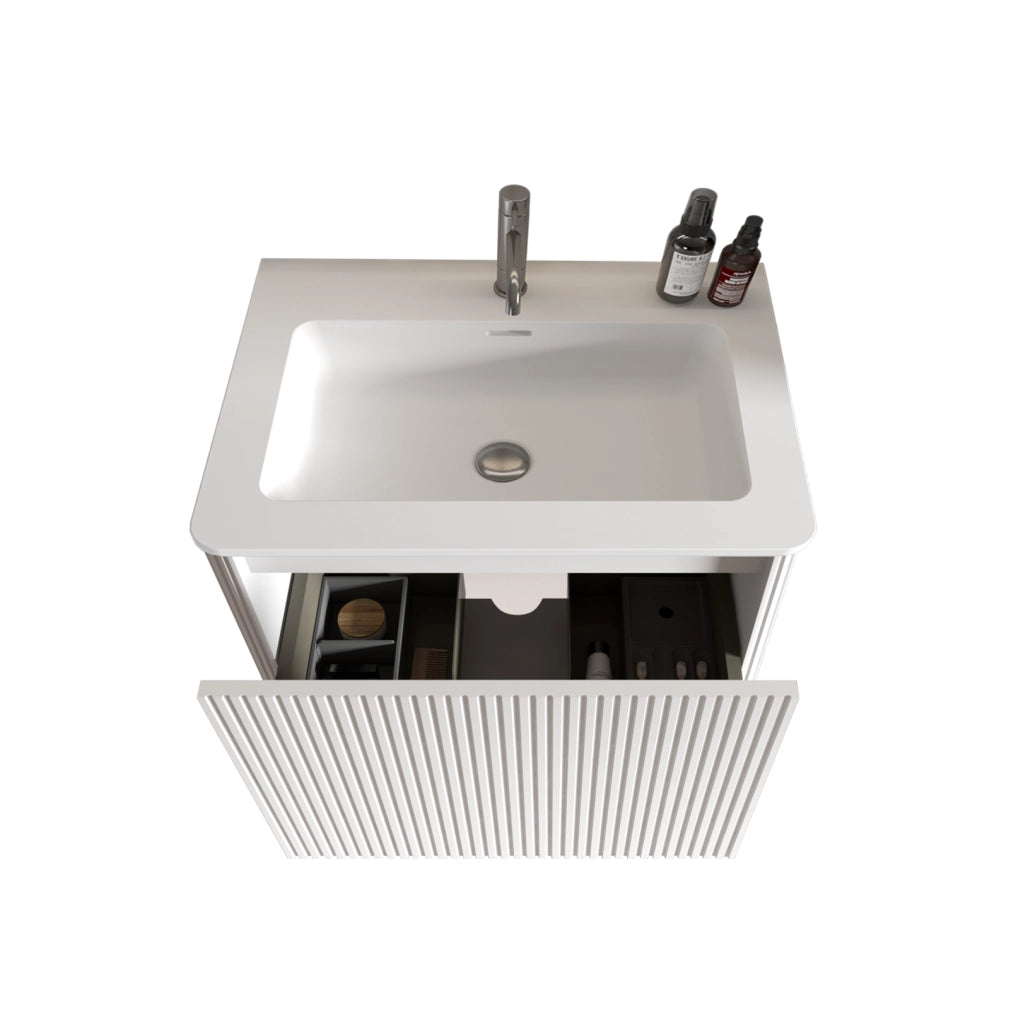 Mobile lavabo sospeso 60 cm bianco con cassetto push-to-open