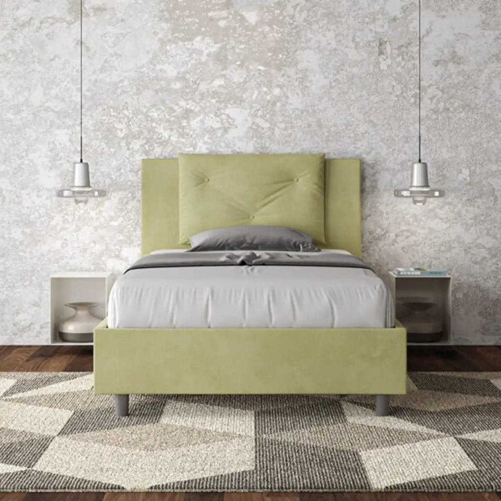 Letto una piazza e mezza con rete imbottito 120x200 microfibra tè verde Appia