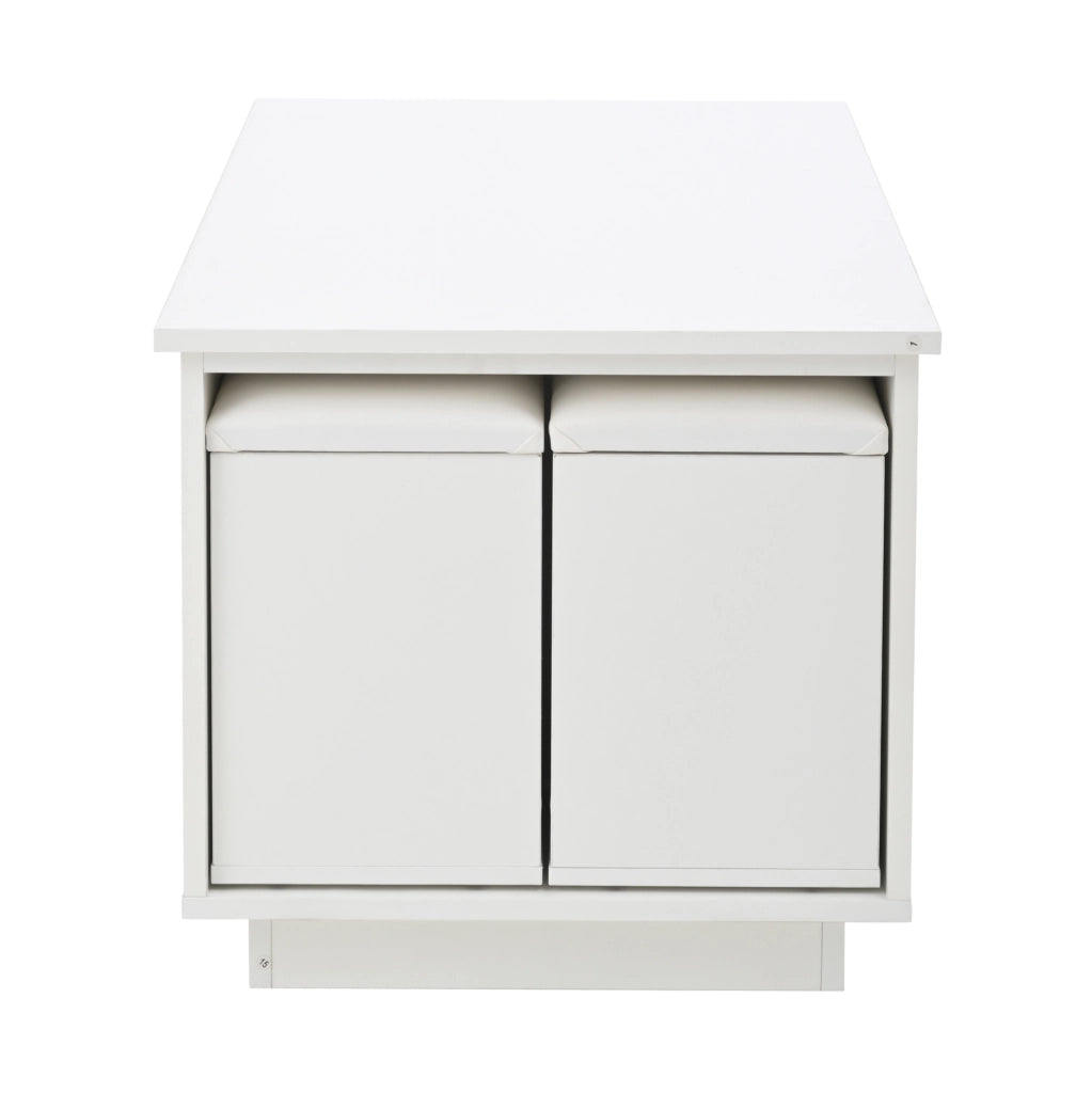 Tavolino da caff¨¨ elevabile 100x50 cm con LED, 2 cassetti e 2 sgabelli bianco