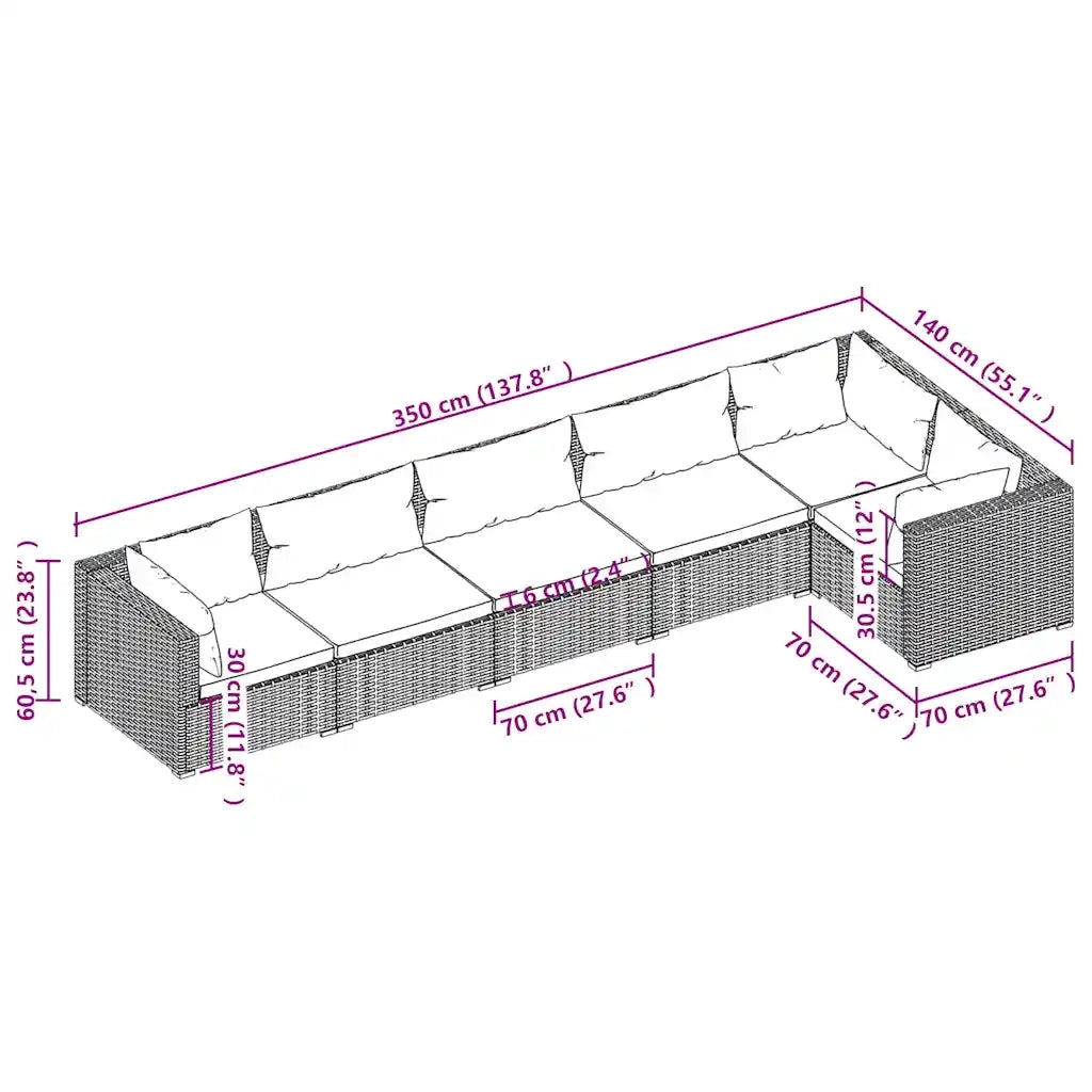 Set Divani da Giardino con Cuscini 6 pz in Polyrattan Grigio 3101709