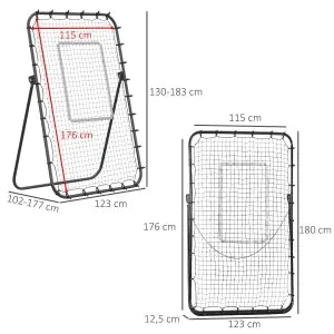 Rebounder da calcio pieghevole con parete di rimbalzo, 123x73x178,5 cm, 4 livelli regolabili, nero, per allenamento e divertimento