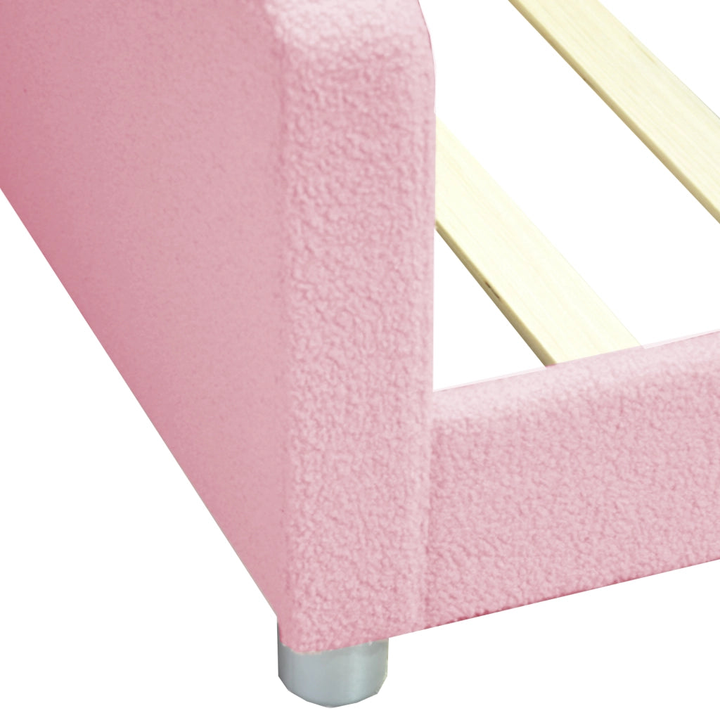 Letto singolo 90 × 200 cm imbottito con rete a doghe; schienale e braccioli; rosa