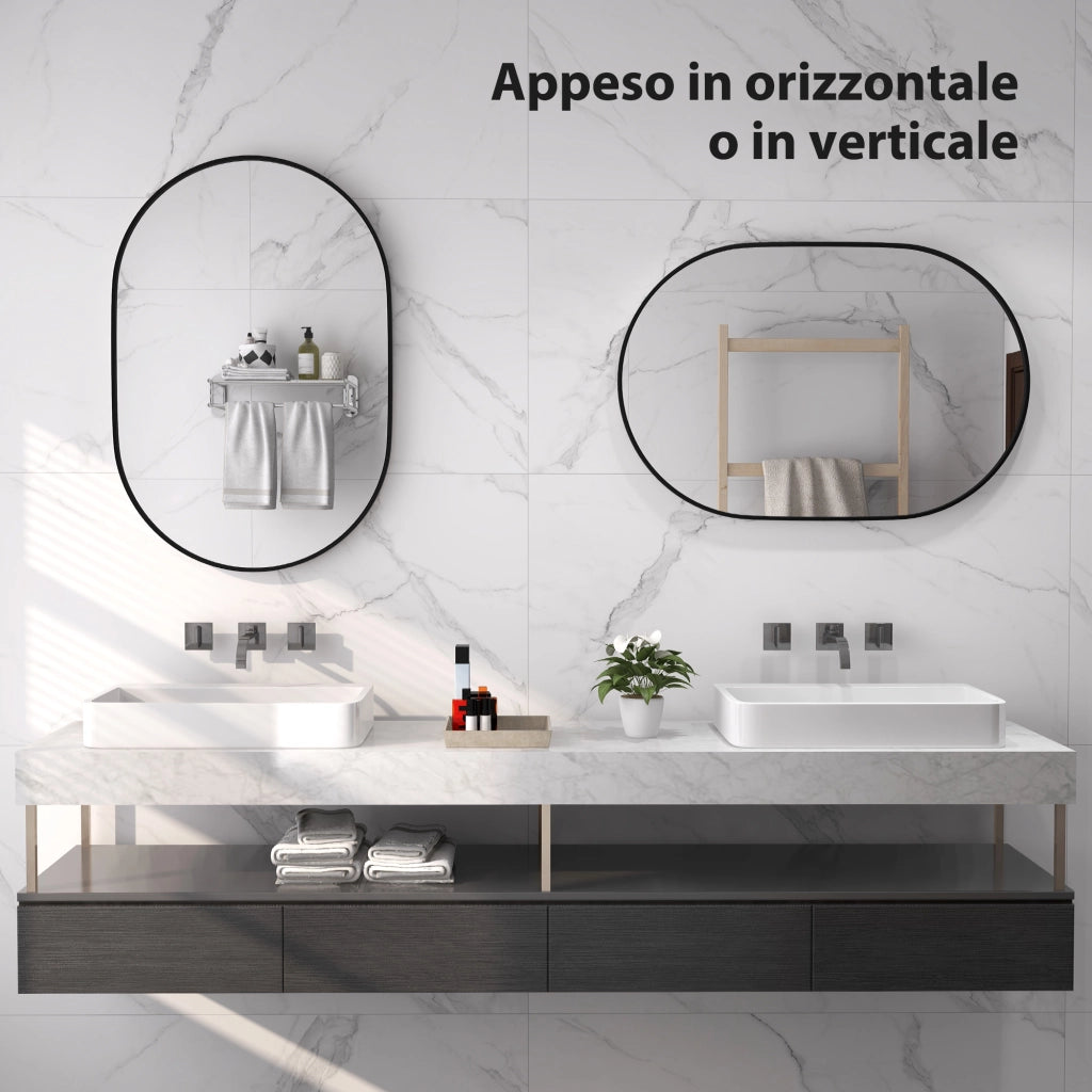 Specchio da Parete per Bagno Ovale ¨C Minimal ¨C Nero, Alluminio, 60x90cm