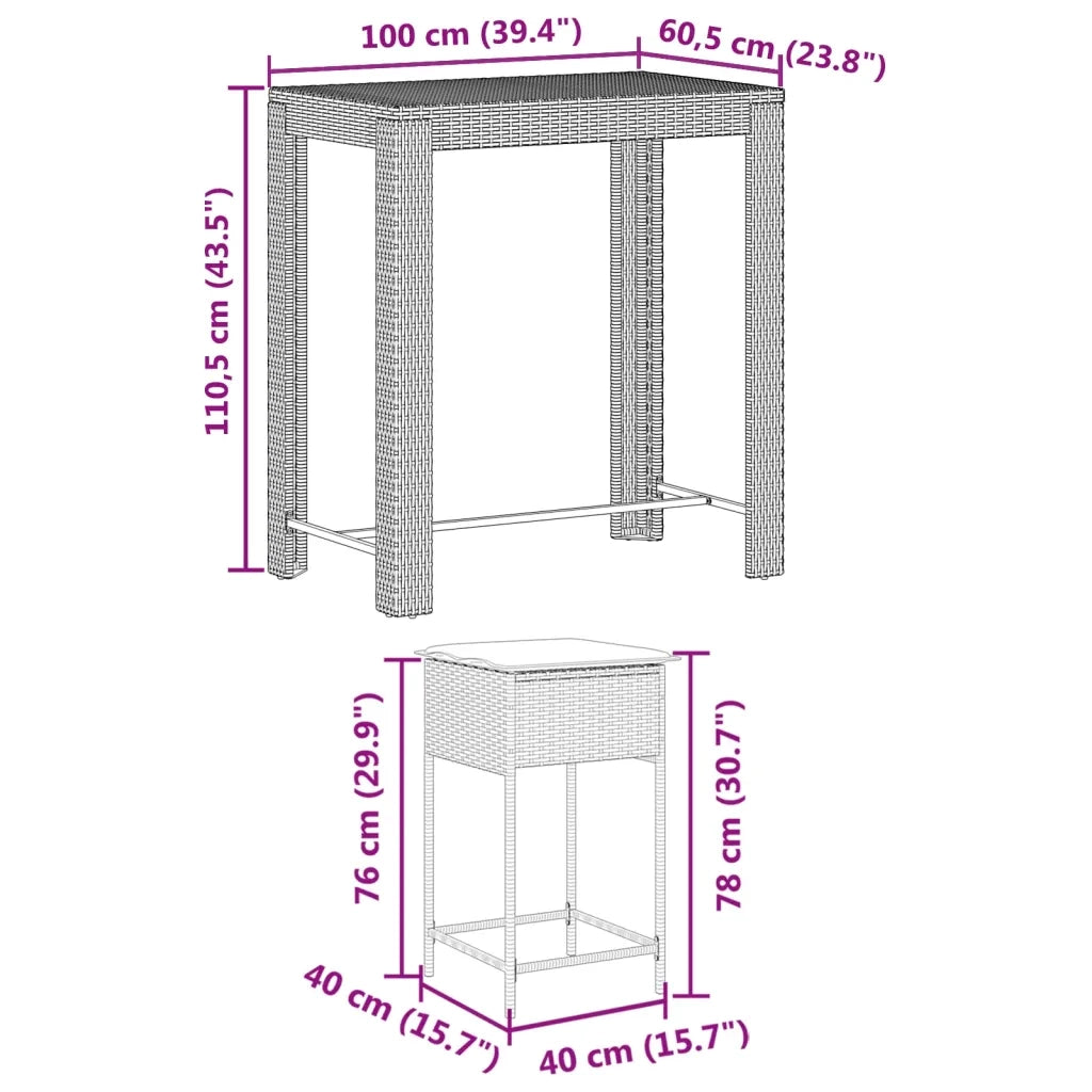 Set Bar da Giardino 7 pz con Cuscini in Polyrattan Nero 3261455