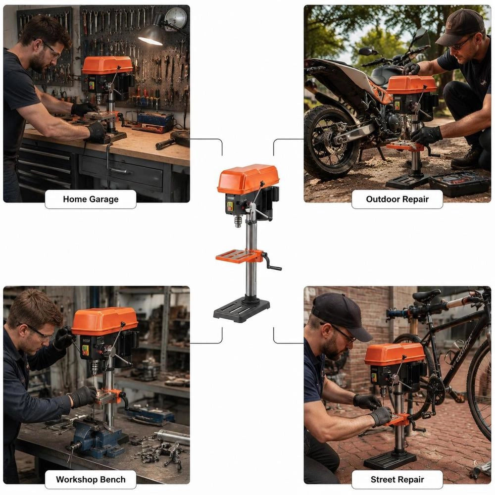 Bench Drill 254 Mm, Pillar Drill 400 W, Floor Drill With Speed Control 440 To 2600 Rpm, Laser, Tilting Table 45° & LED, Drill For Woodworking & Metalworking