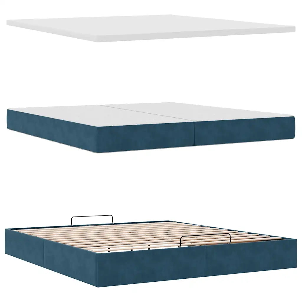 Pouf Letto con Materassi e LED Blu Scuro 200x200cm Velluto 3314490