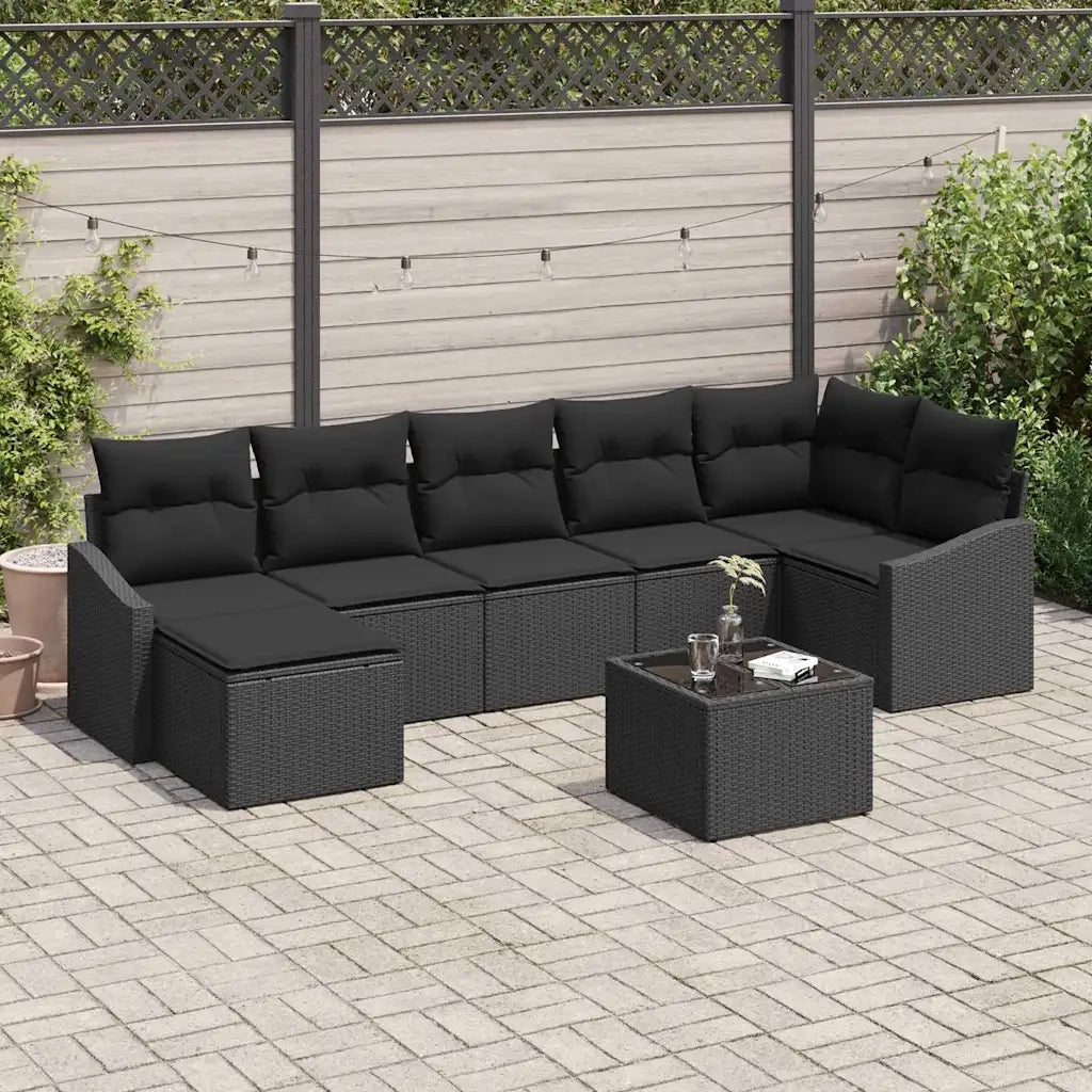 Set Divano da Giardino con cuscino 8 pcs Nero polyrattan 3355492