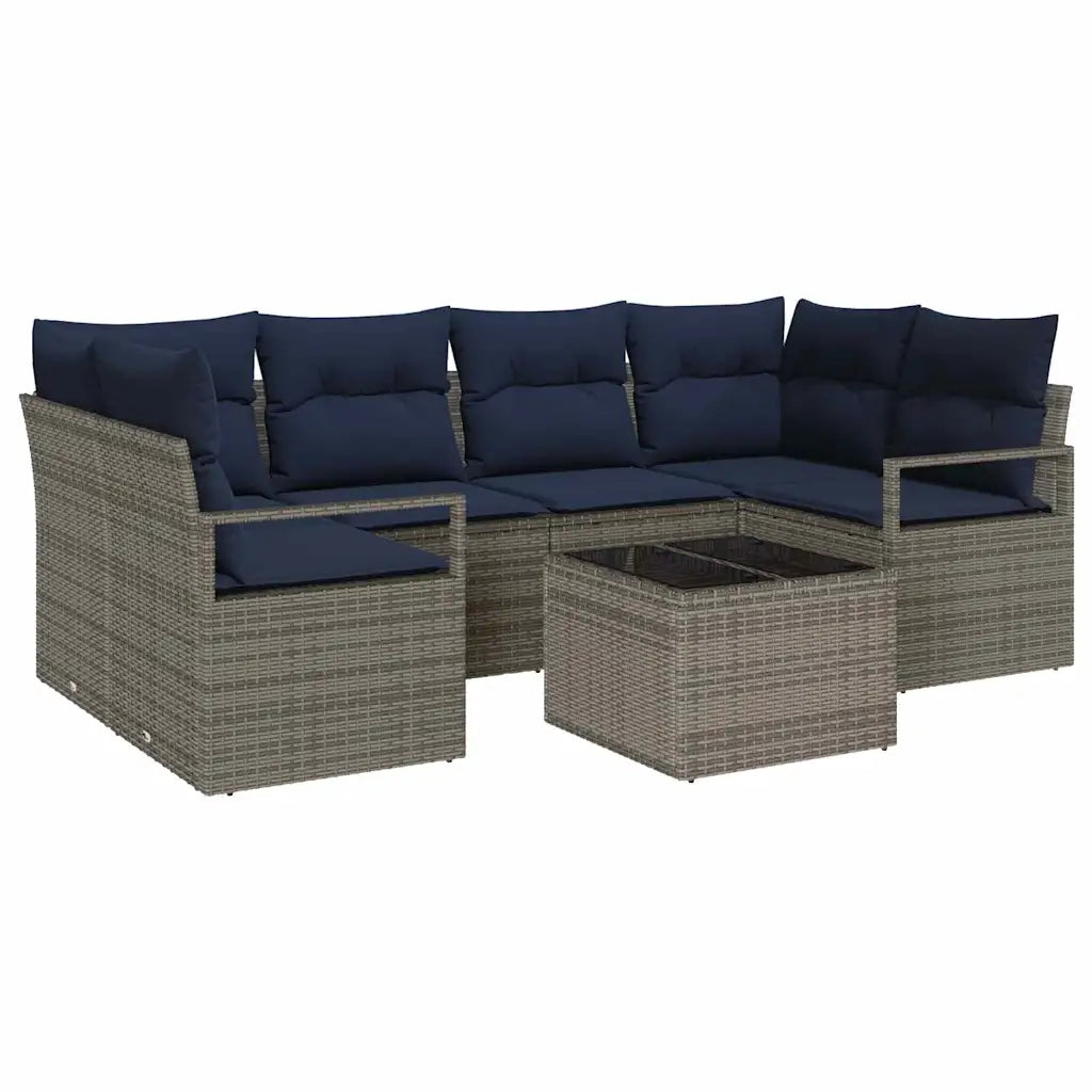 Set di divani 7 pcs Grigio e Blu polyrattan 3346285