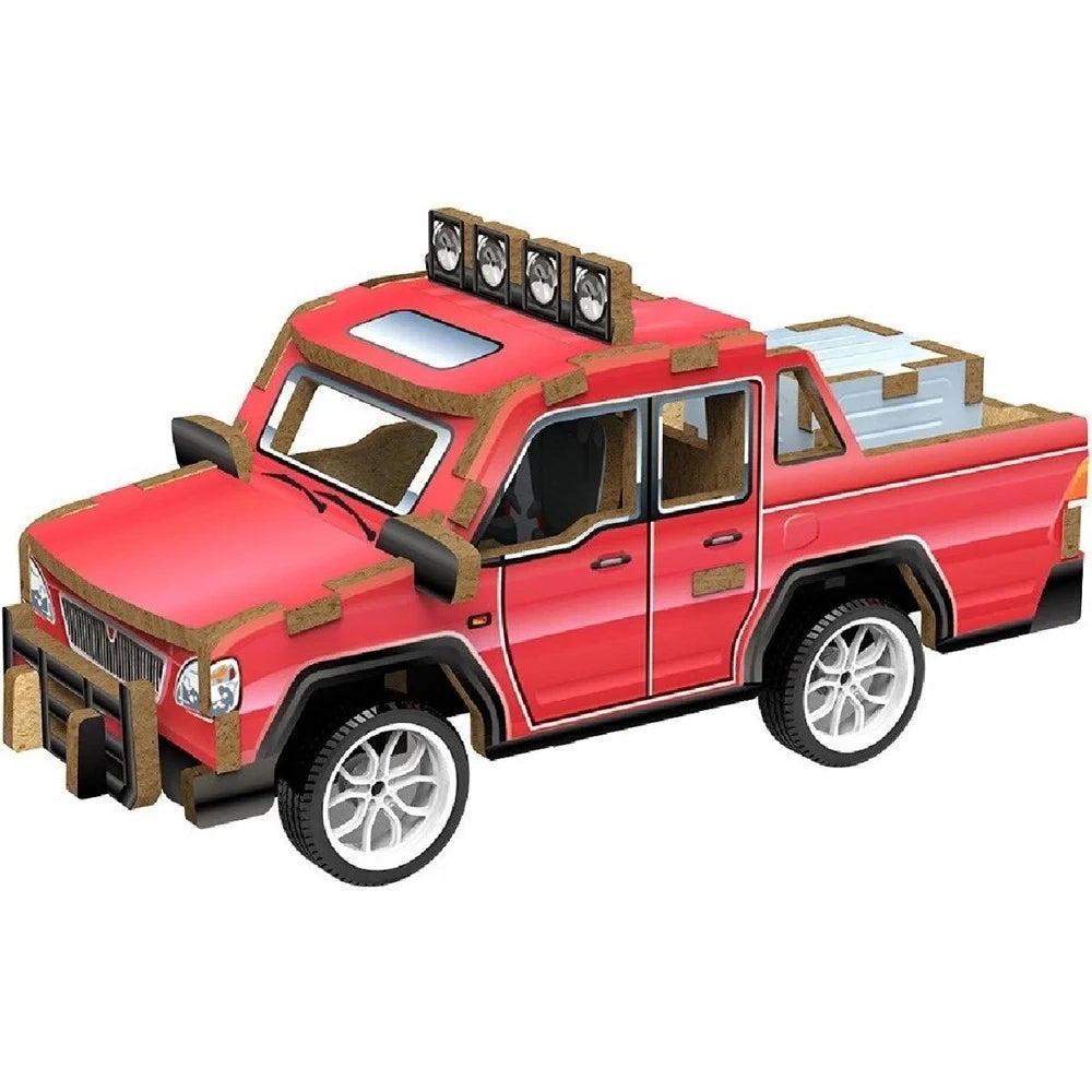 Trade Shop - Puzzle 3d Modellino Giocattolo In Legno 26pz Da Assemblare Modello Pickup Rosso 32382 -