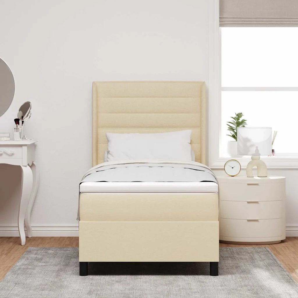 Letto a Sorgente LED con materasso Crema 90 x 190 cm Tessuto